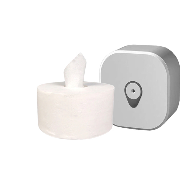 Papel higiênico de rolo enorme personalizado 600g de tração central 2 camadas de papel higiênico solúvel em água para sala de lavagem de hotel