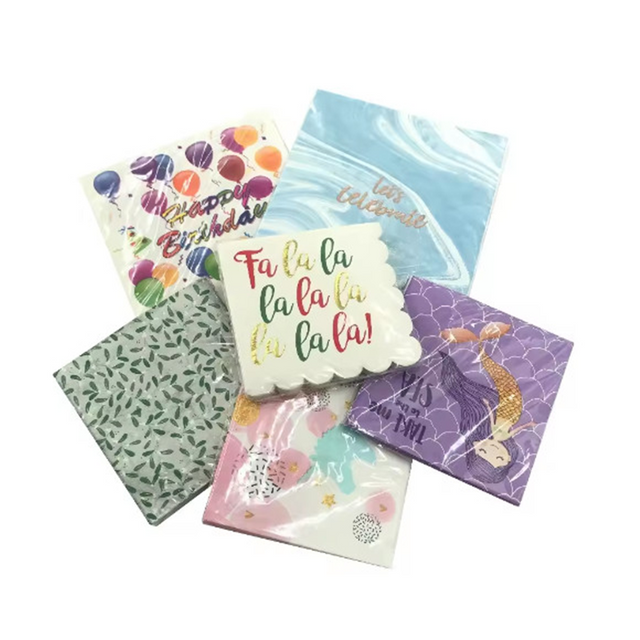 Guardanapos de polpa de madeira virgem de 1 camada com impressão personalizada de alta qualidade estilo saco para coquetel de casamento evento de bar para animais de estimação